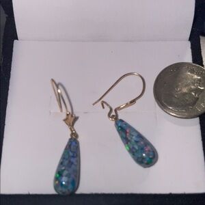 Blue Opal and  10 K Gold Drop Earrings